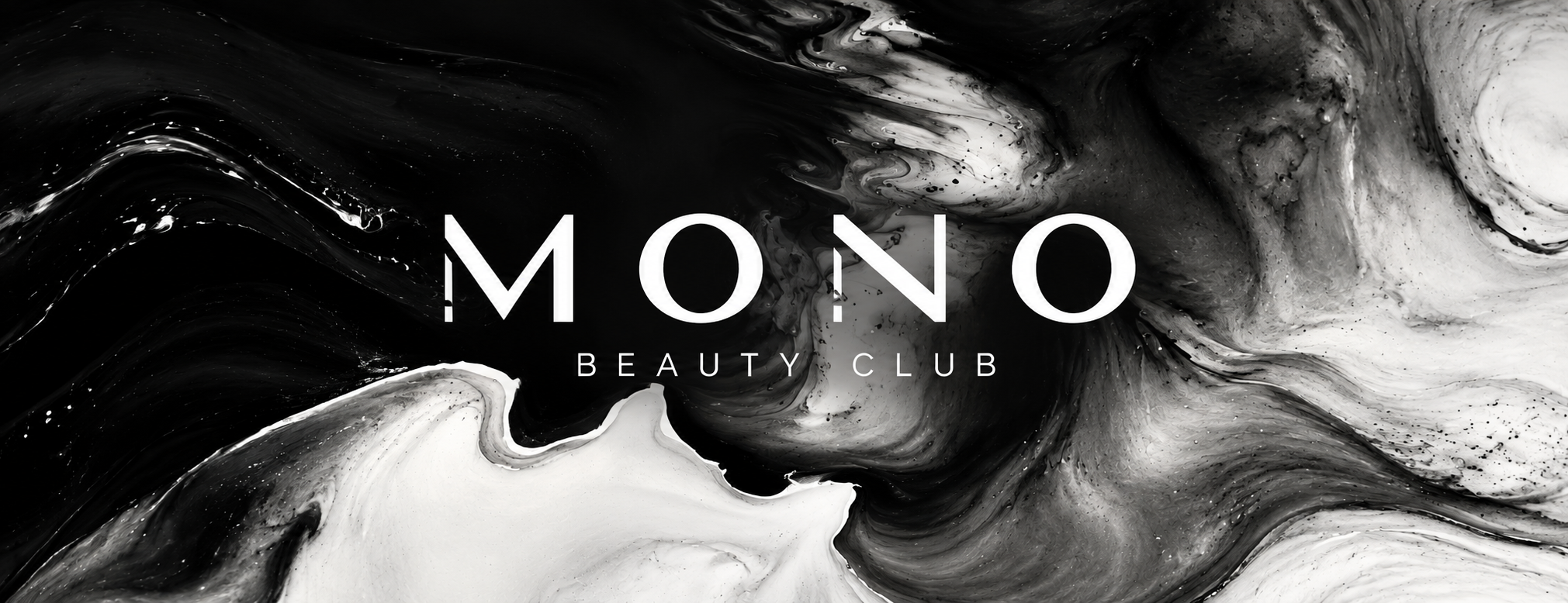 MONO BEAUTY CLUB на чорно-білому мармуровому фоні